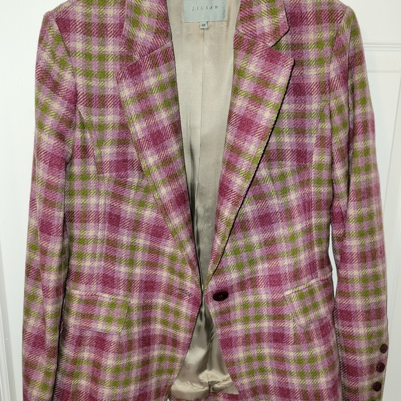 Jigsaw Jackets & Coats Jigsaw Pink Green Tweed Blazer Size Us 8 Poshmark